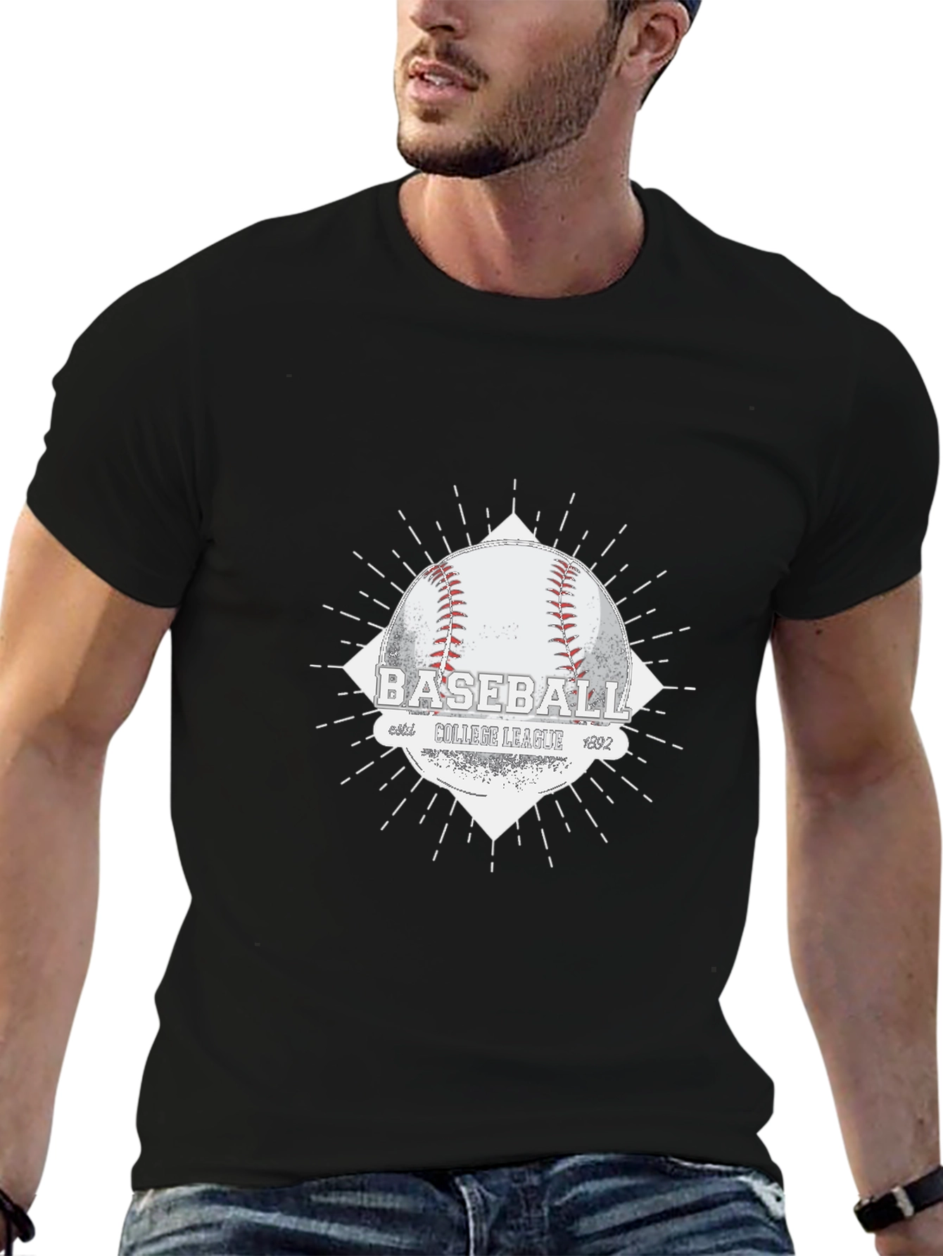 Baseball College League Graphic Tee - Black