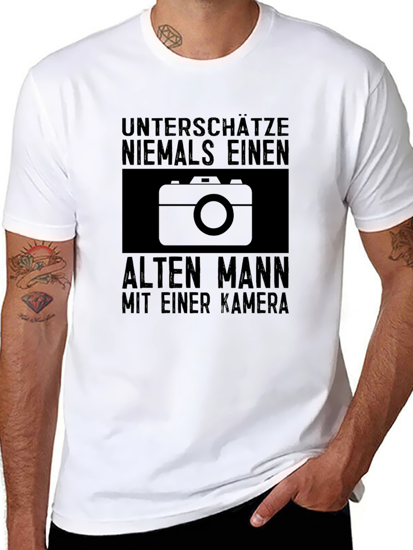 Never Underestimate Old Man with Camera Graphic Tee