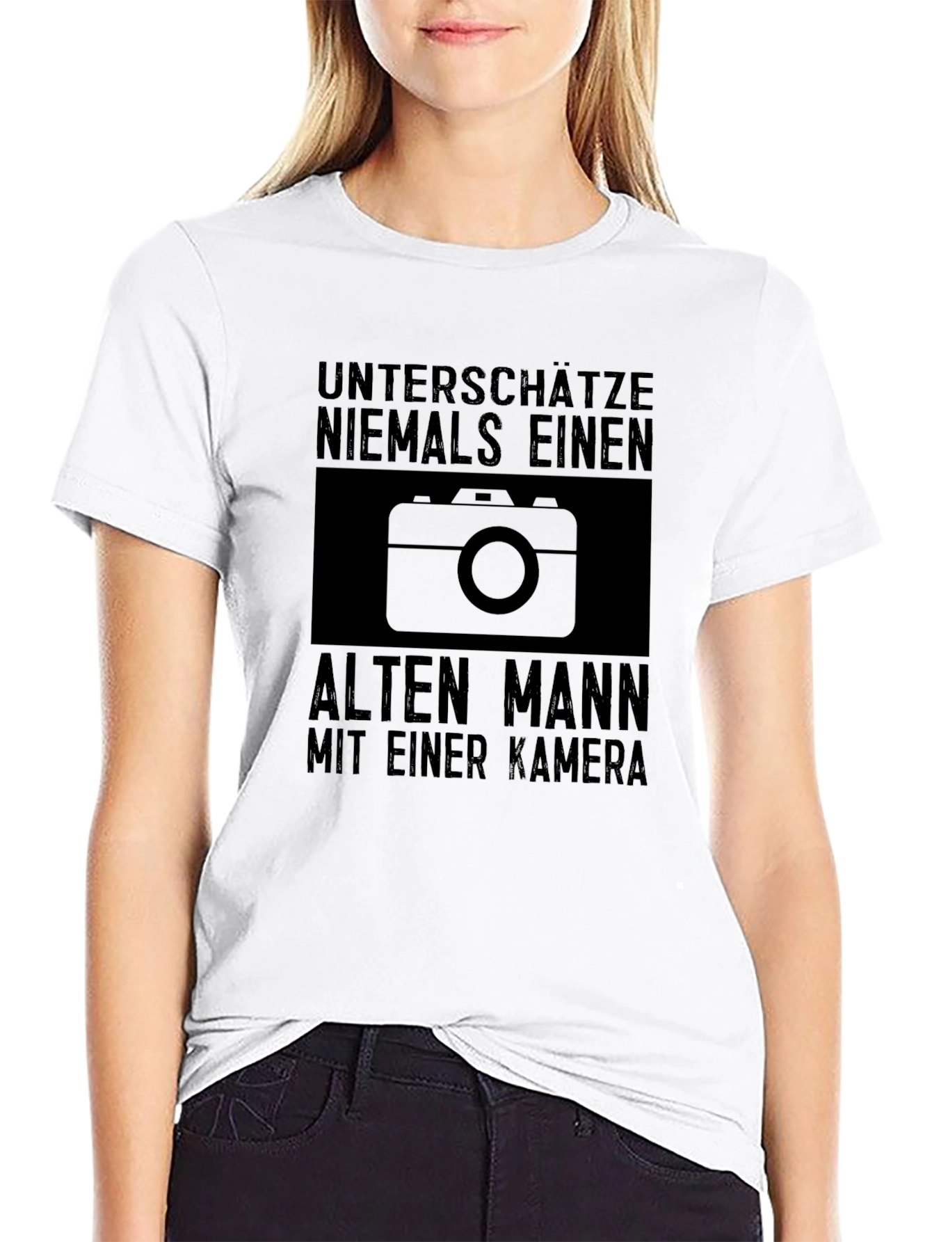 Never Underestimate Old Man with Camera Graphic Tee