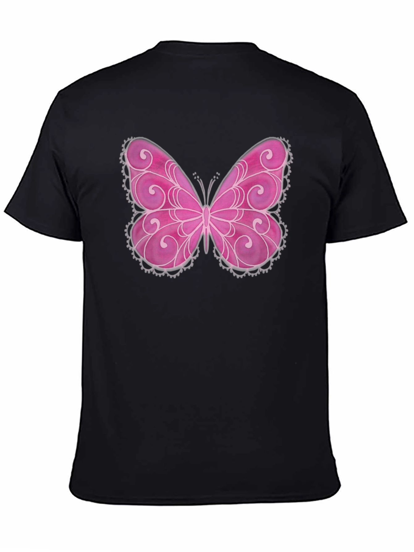 Pink Butterfly Graphic Black T-Shirt
