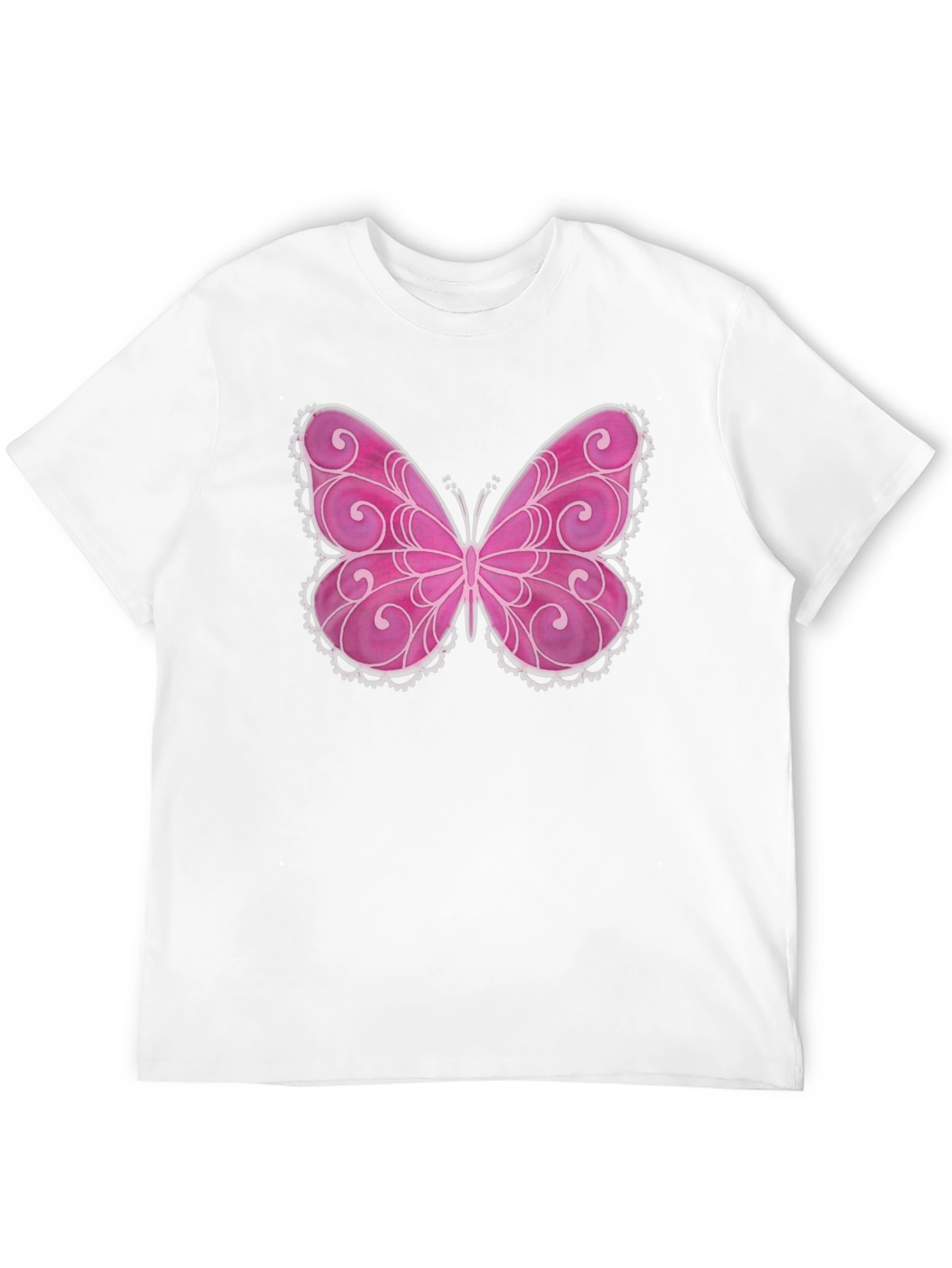 Pink Butterfly Graphic Black T-Shirt