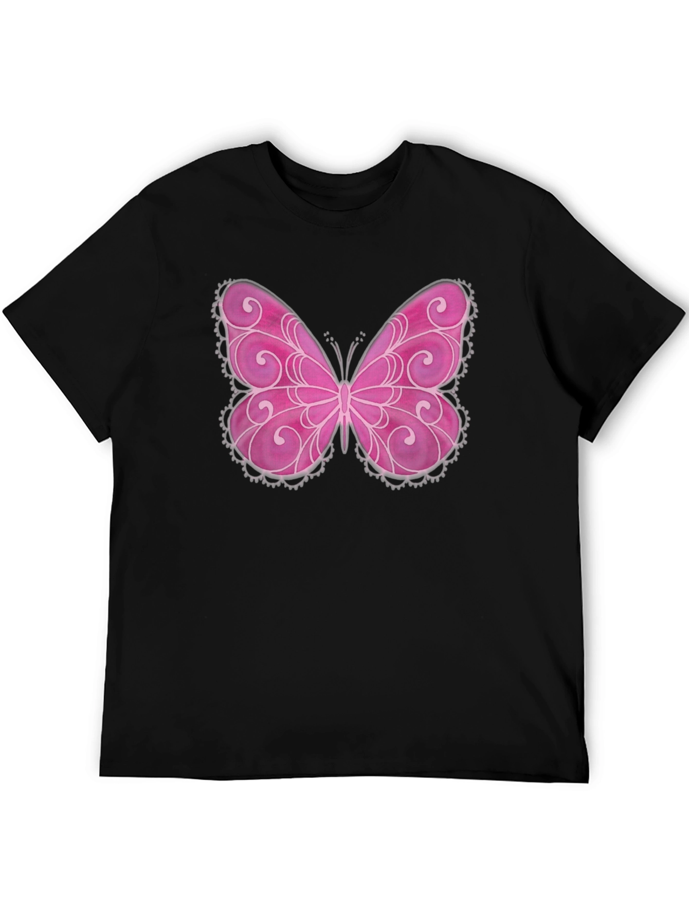 Pink Butterfly Graphic Black T-Shirt