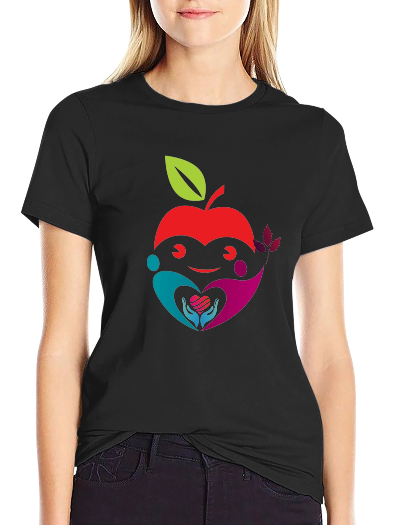 Apple Heart Graphic Black T-Shirt