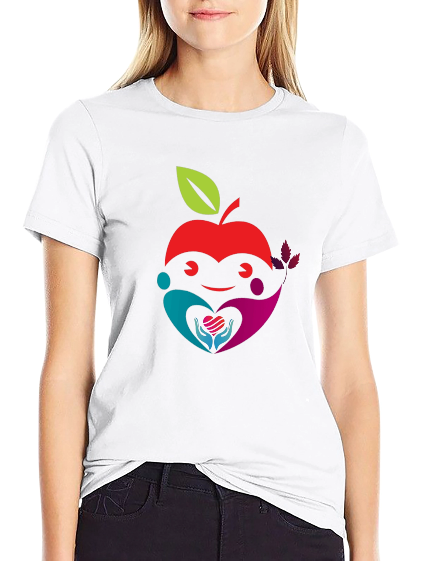 Apple Heart Graphic Black T-Shirt