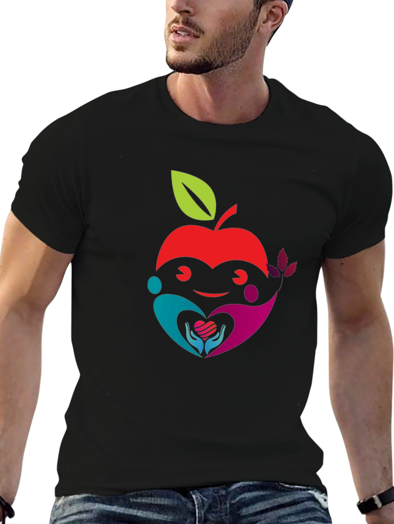 Apple Heart Graphic Black T-Shirt
