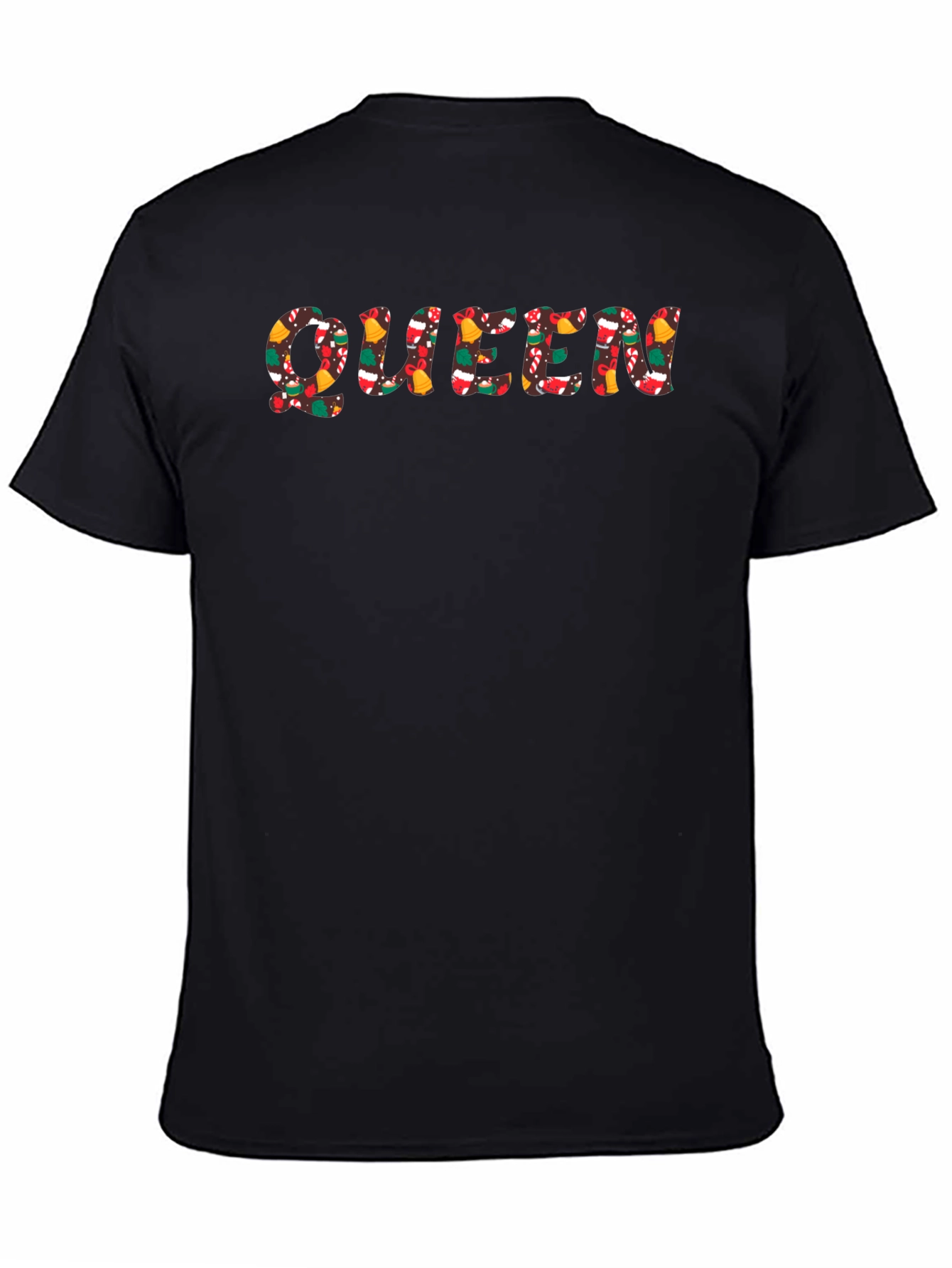 Queen Christmas Pattern Black Crew Neck T-Shirt