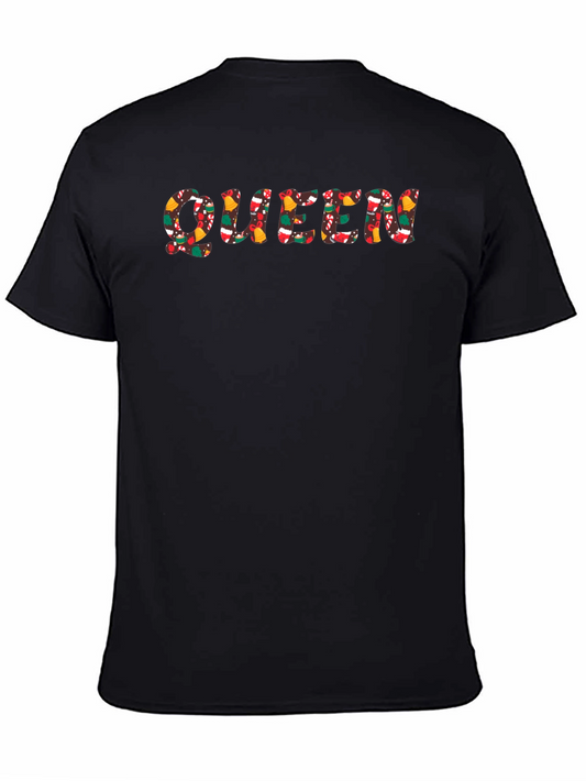 Queen Christmas Pattern Black Crew Neck T-Shirt