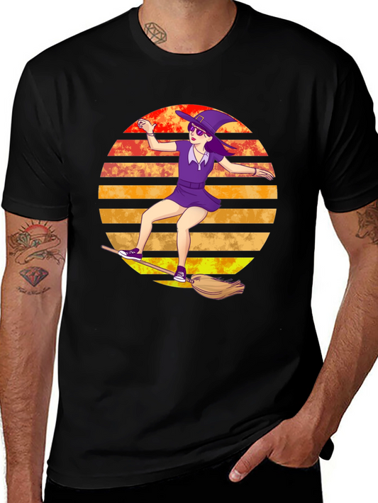 Witch on Broomstick T-Shirt - Spooky Fun