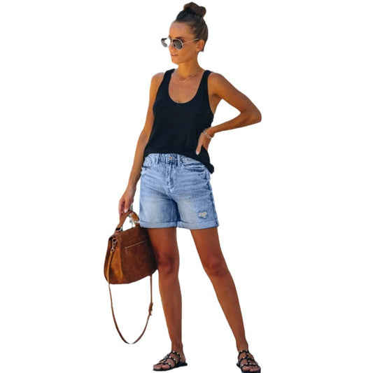 Tassel ripped denim shorts, women's hot pants