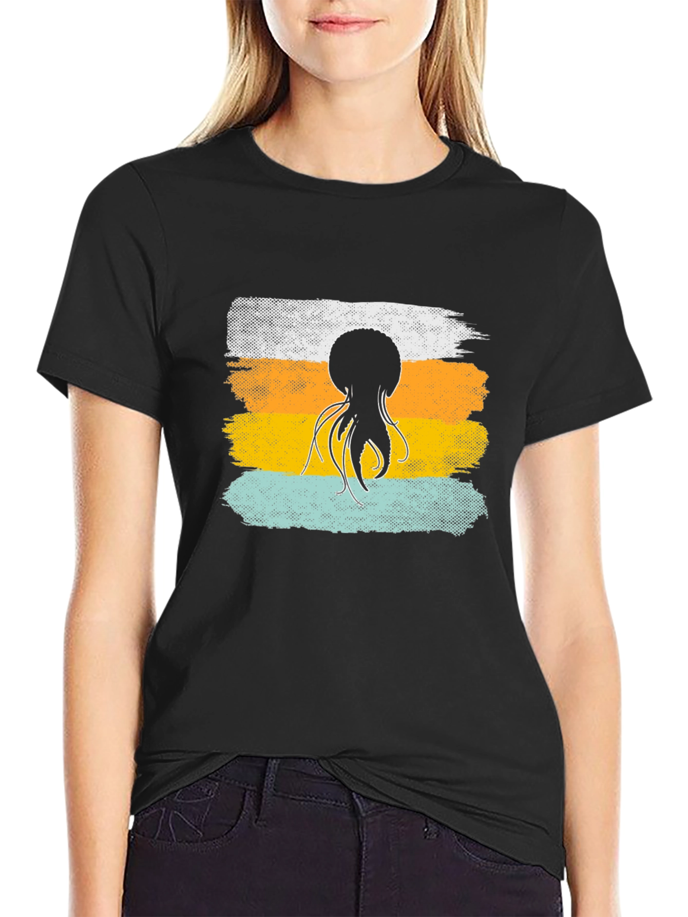 Octopus Retro Stripe T-Shirt Soft Cotton Graphic Tee