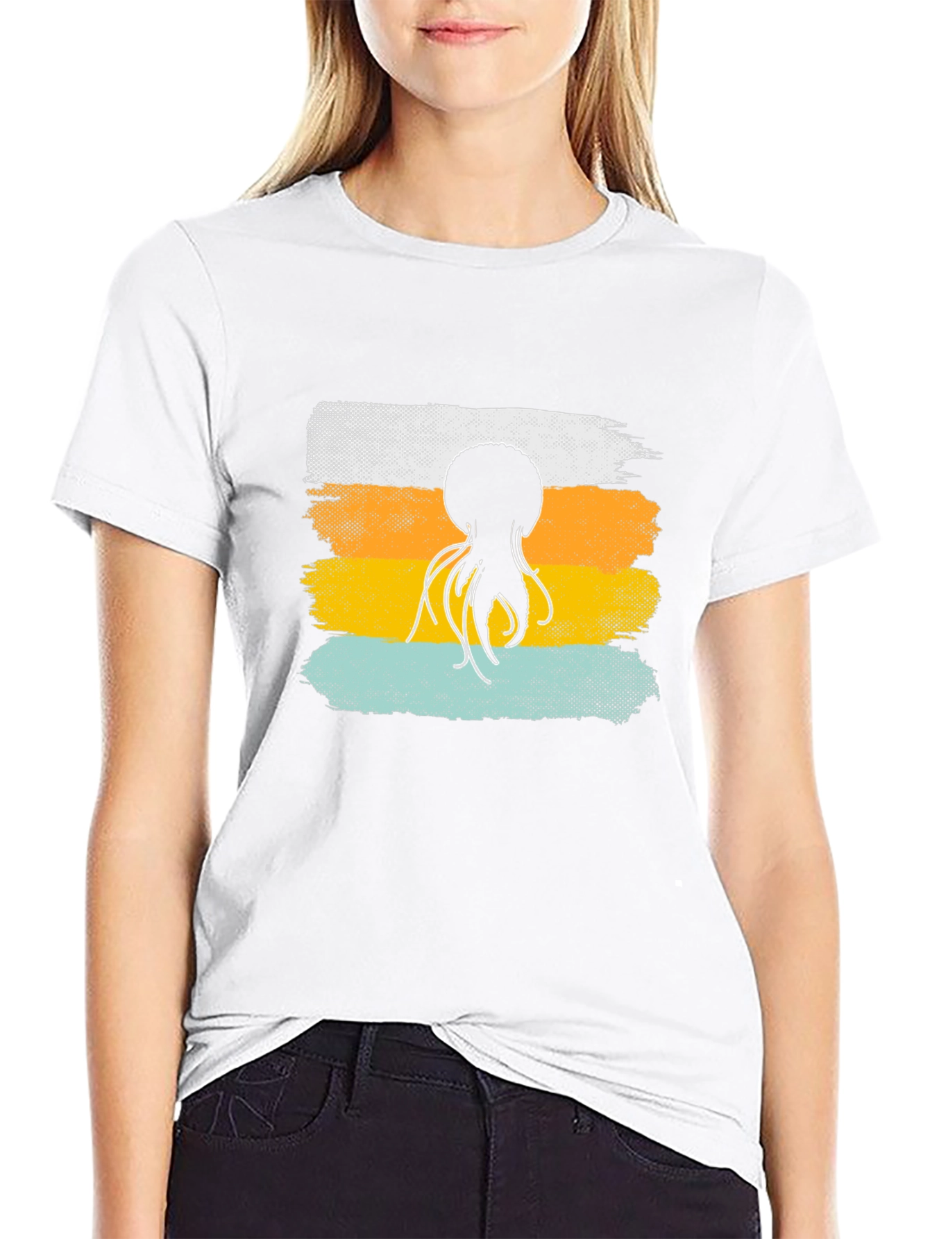Octopus Retro Stripe T-Shirt Soft Cotton Graphic Tee