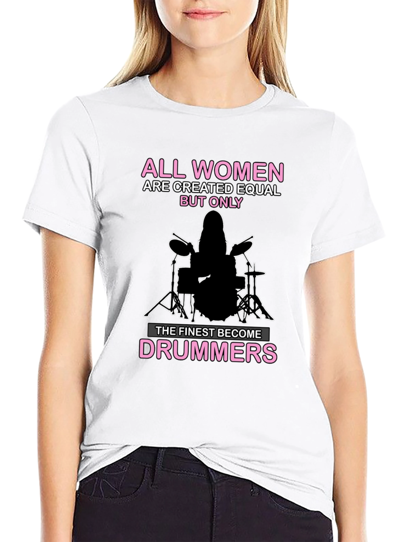 Women Drummers T-Shirt - Black Cotton Tee