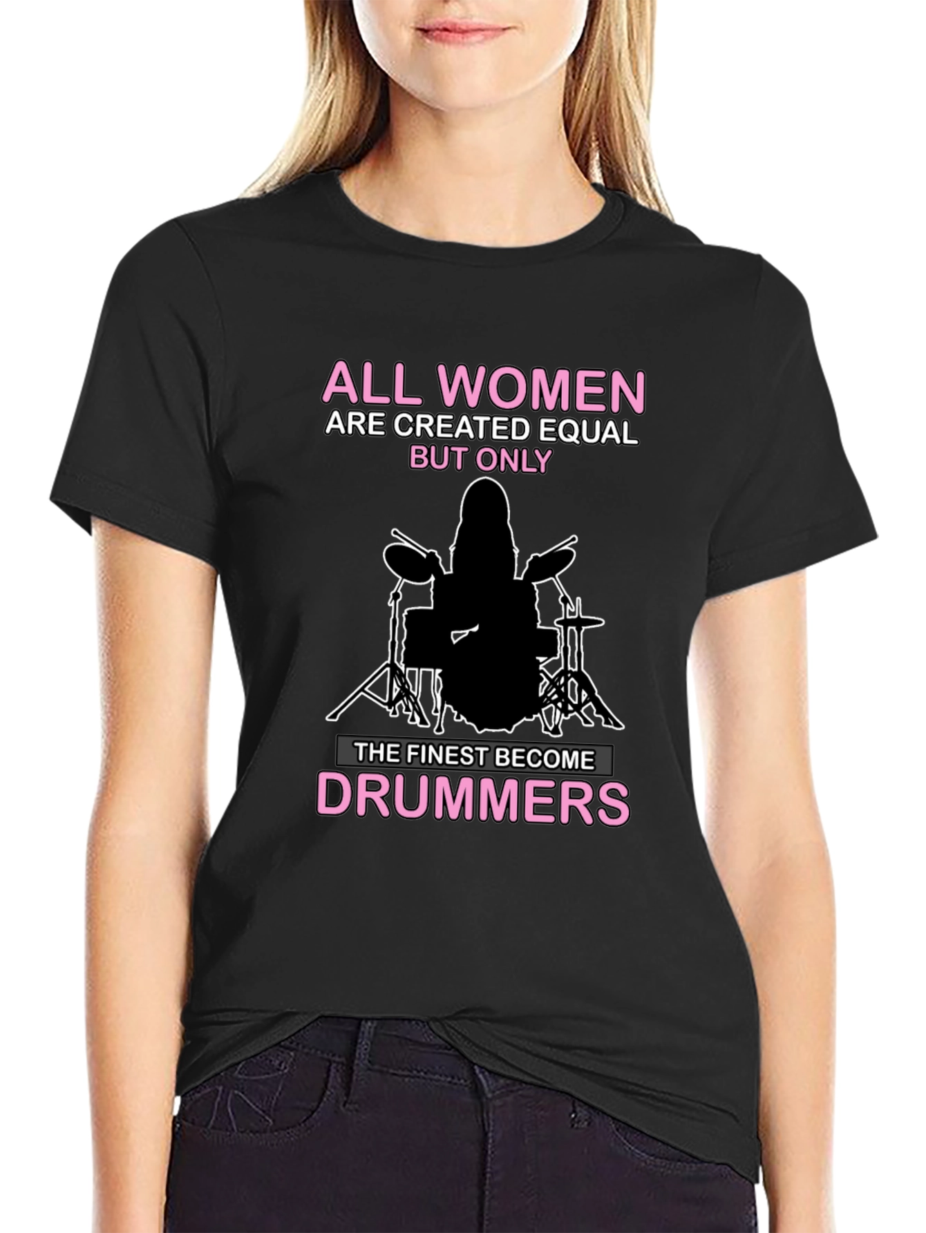 Women Drummers T-Shirt - Black Cotton Tee