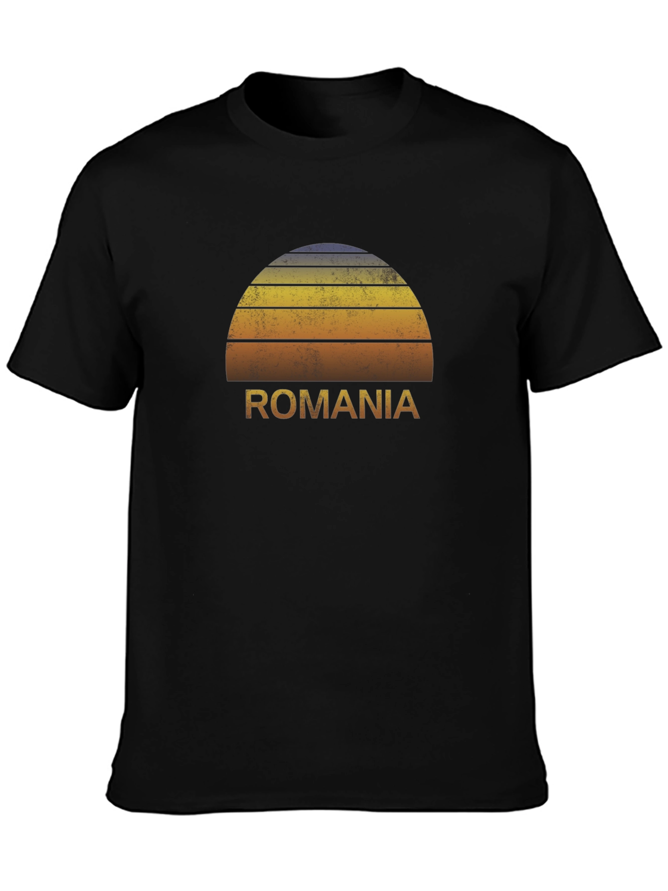 Romania Retro Sunset Graphic Tee - Black Cotton T-Shirt