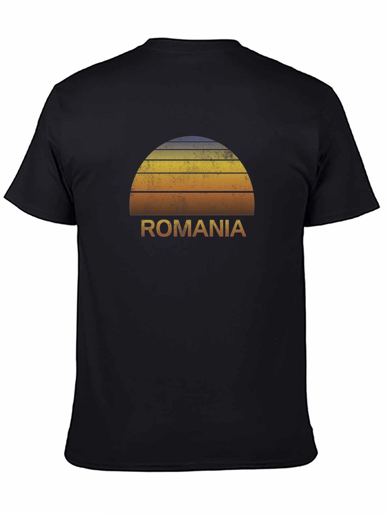 Romania Retro Sunset Graphic Tee - Black Cotton T-Shirt