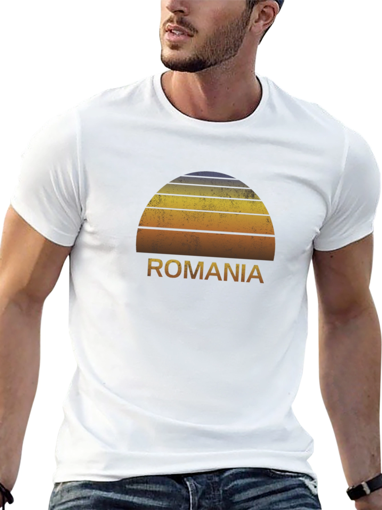 Romania Retro Sunset Graphic Tee - Black Cotton T-Shirt