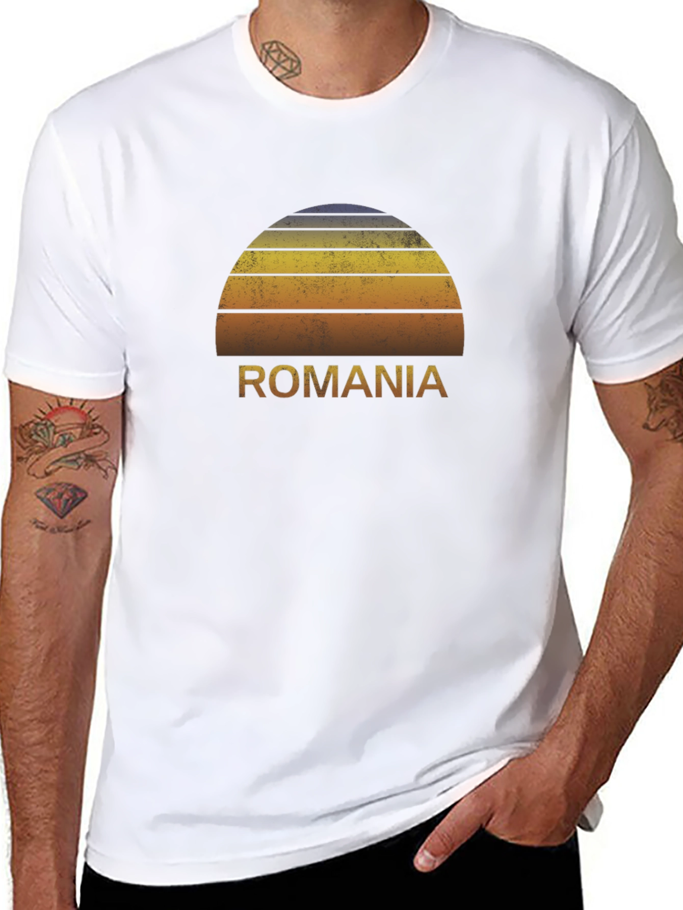 Romania Retro Sunset Graphic Tee - Black Cotton T-Shirt