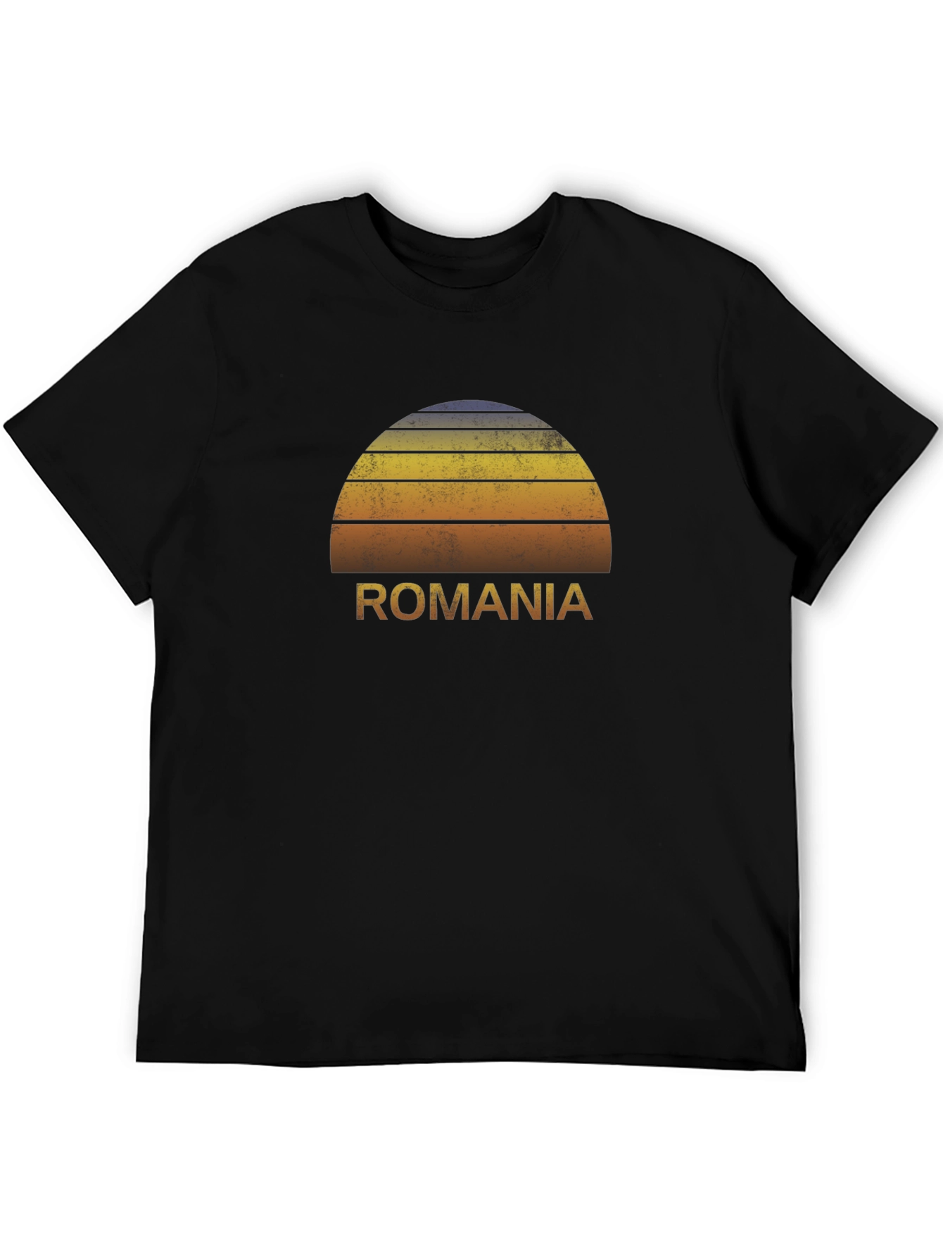Romania Retro Sunset Graphic Tee - Black Cotton T-Shirt