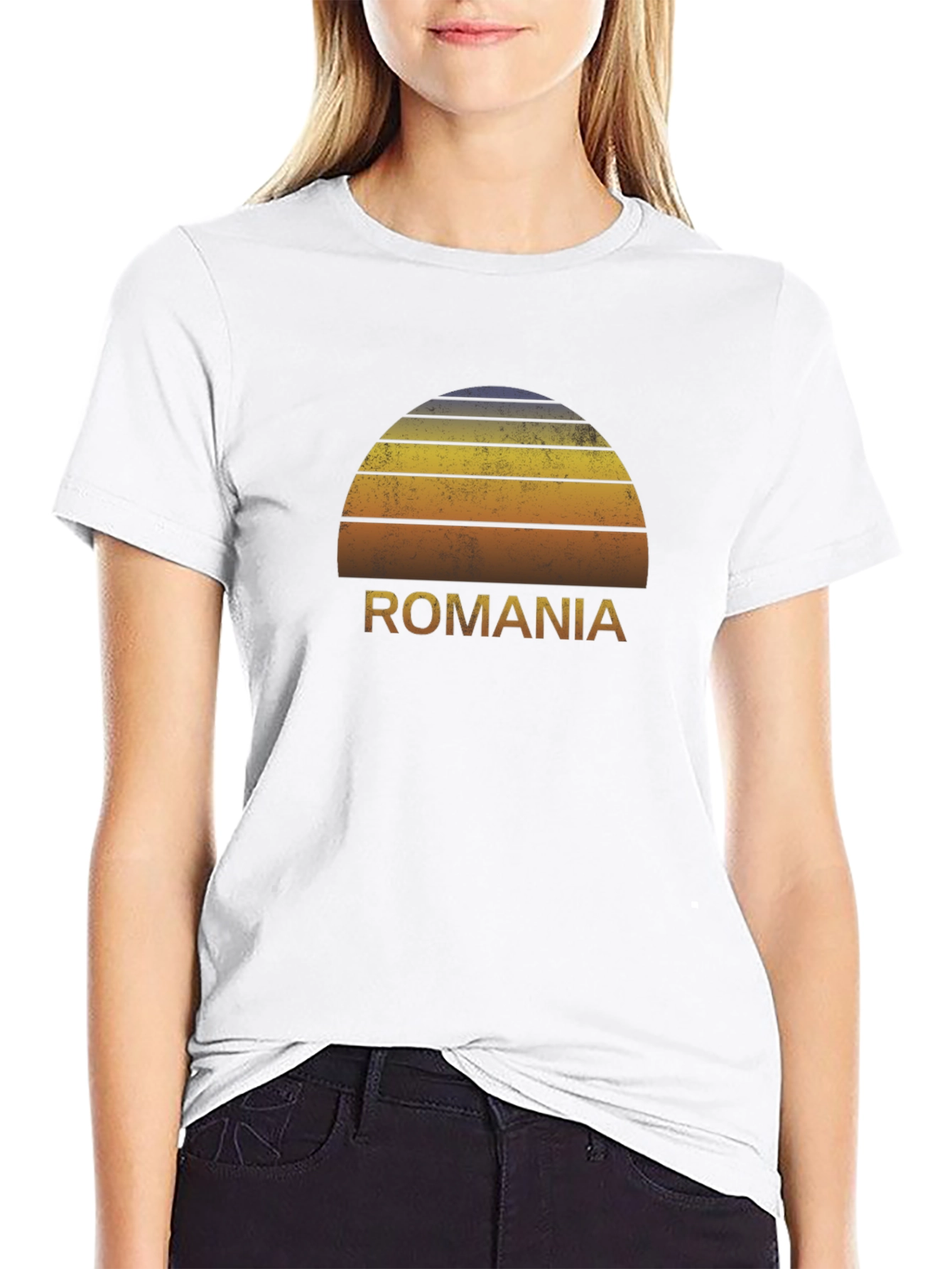 Romania Retro Sunset Graphic Tee - Black Cotton T-Shirt