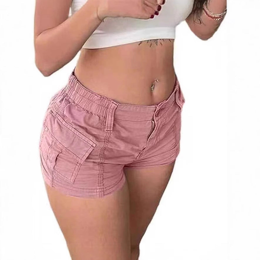 Solid color workwear denim shorts for women