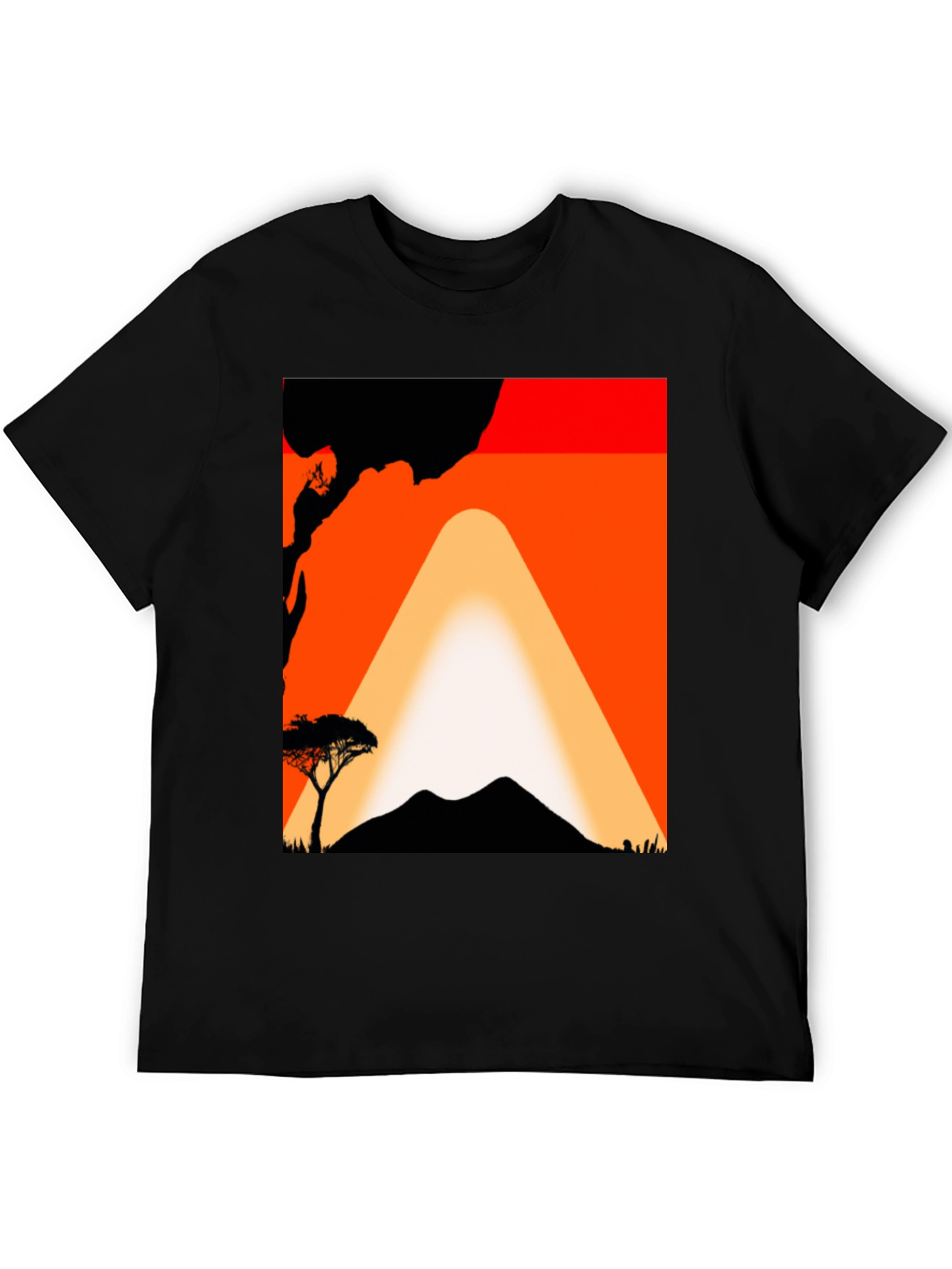 Sunset Mountain Graphic Tee - Black Cotton T-Shirt