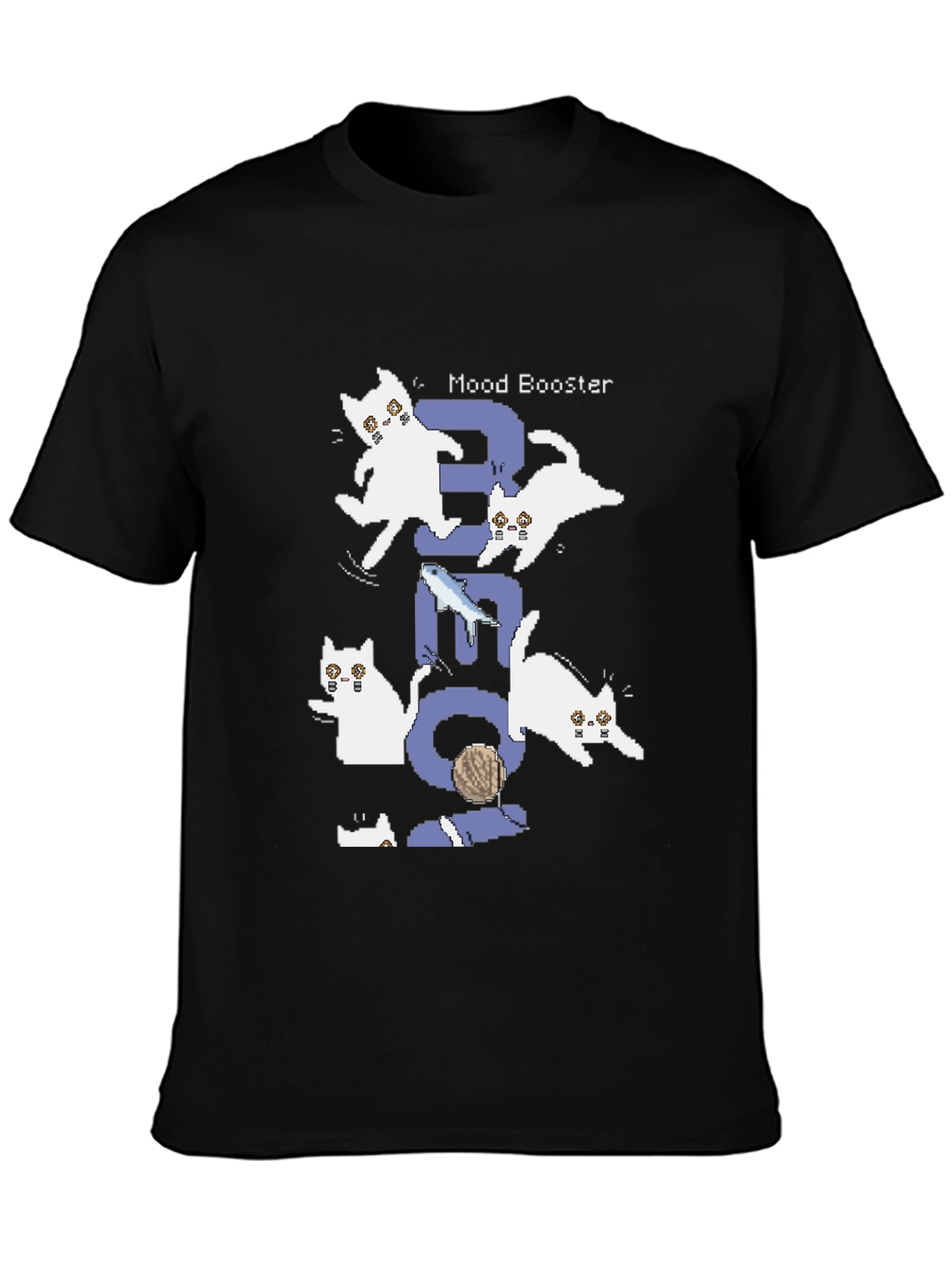 Pixel Cat Mood Booster Black T-Shirt
