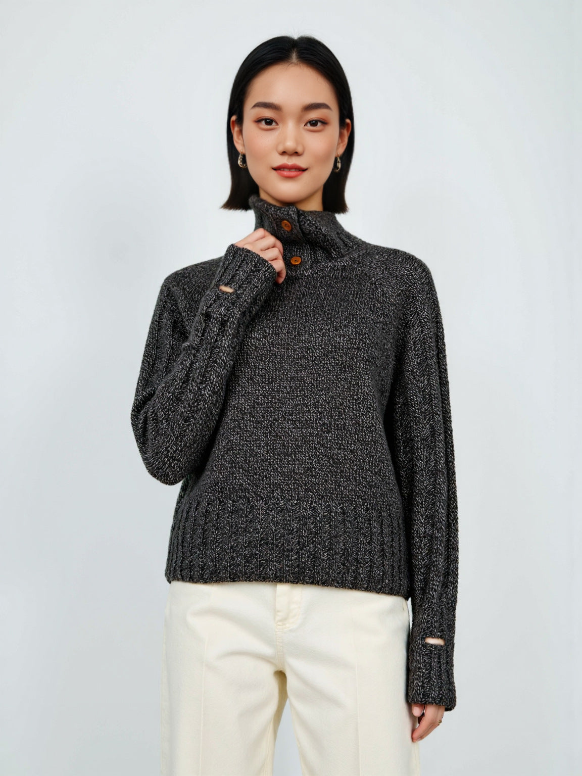 Turtleneck Sweater Women Thickened Turn-down Collar Design Loose Slimming Lazy Style Knitted Base Layer Top