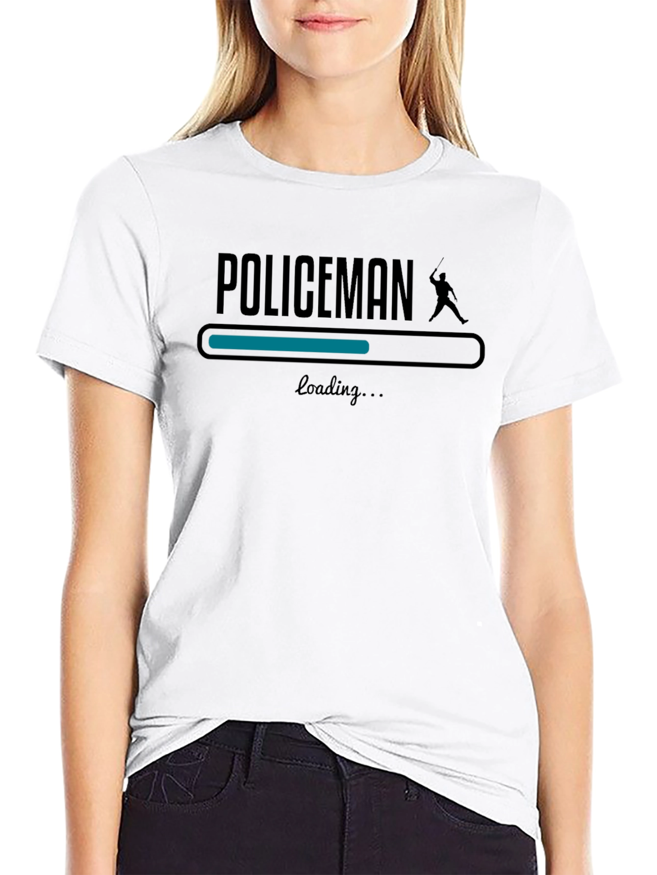 Policeman Loading Graphic Tee - Black Cotton T-Shirt