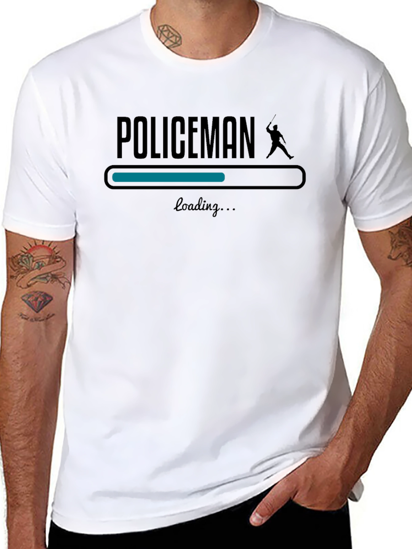 Policeman Loading Graphic Tee - Black Cotton T-Shirt