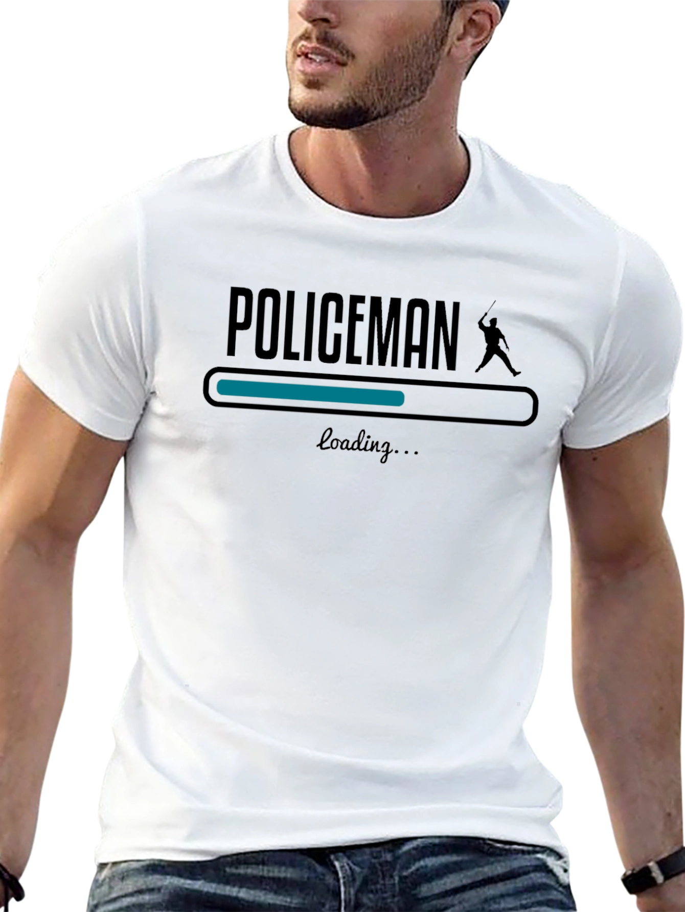 Policeman Loading Graphic Tee - Black Cotton T-Shirt