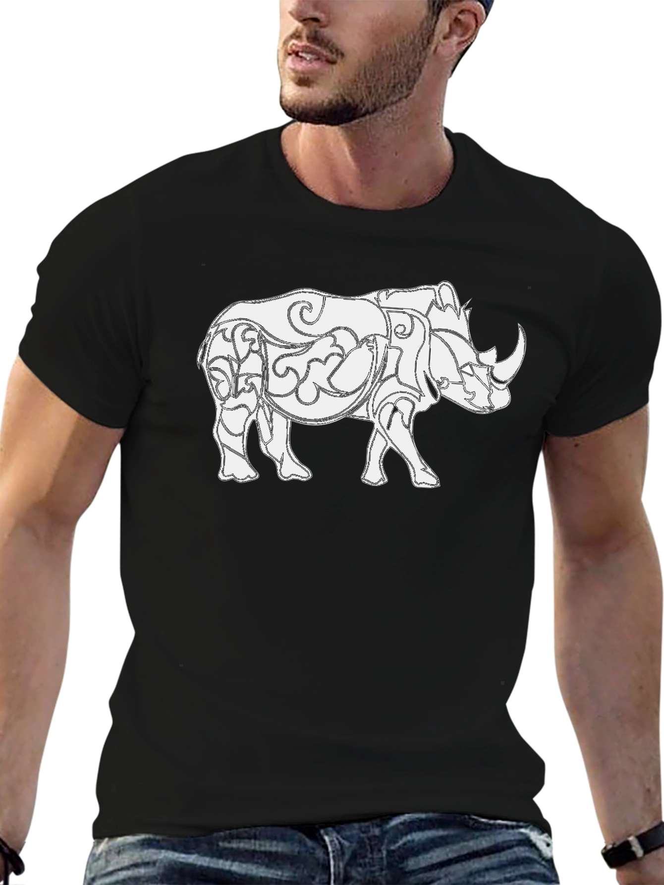 Rhino Graphic Tee - Stylish Mens Black T-Shirt