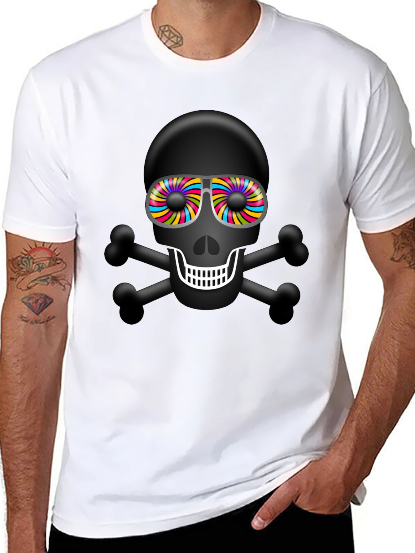 Skull & Crossbones T-Shirt with Rainbow Glasses