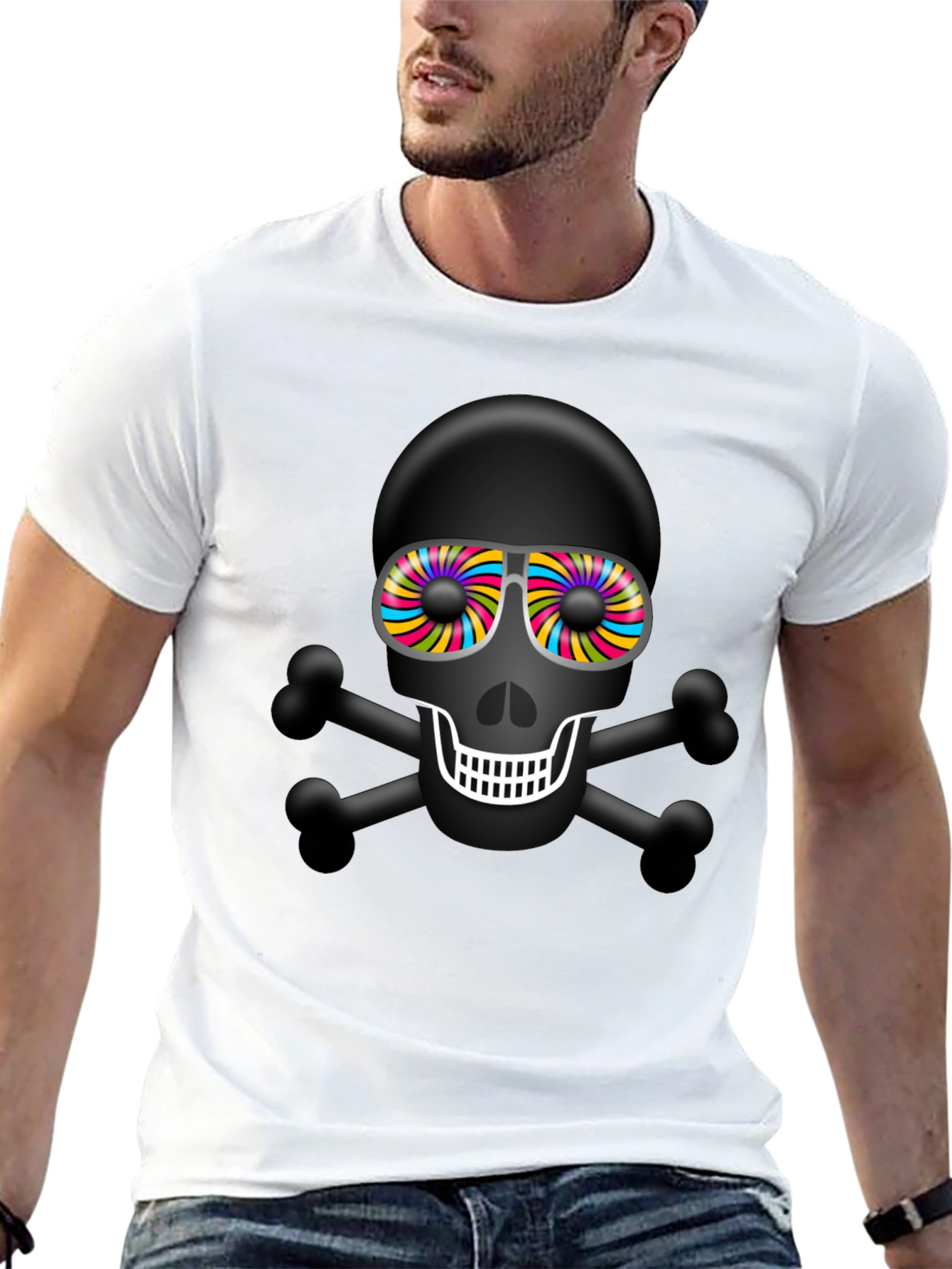 Skull & Crossbones T-Shirt with Rainbow Glasses