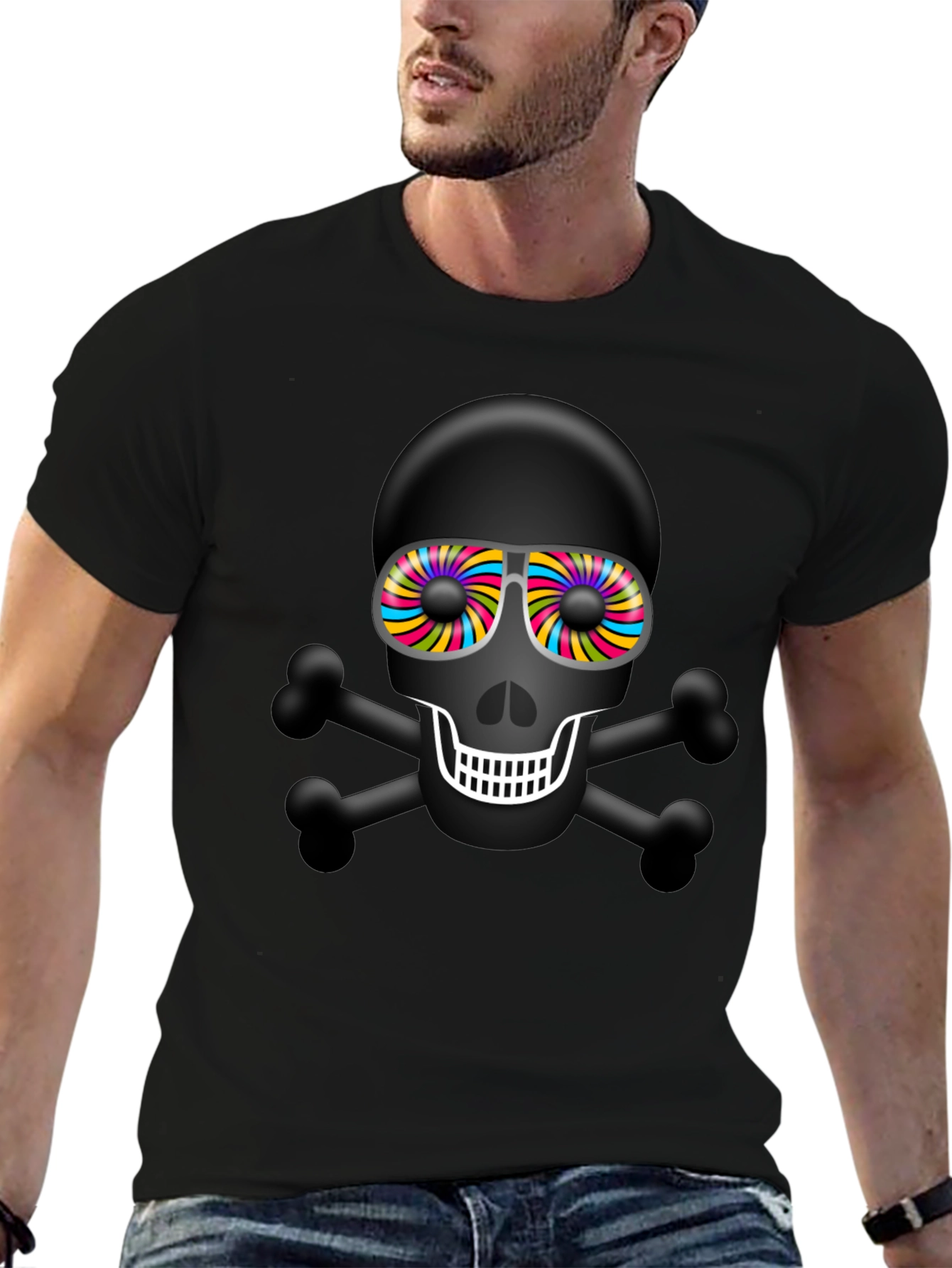 Skull & Crossbones T-Shirt with Rainbow Glasses