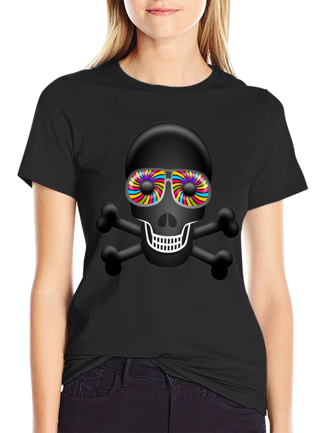 Skull & Crossbones T-Shirt with Rainbow Glasses