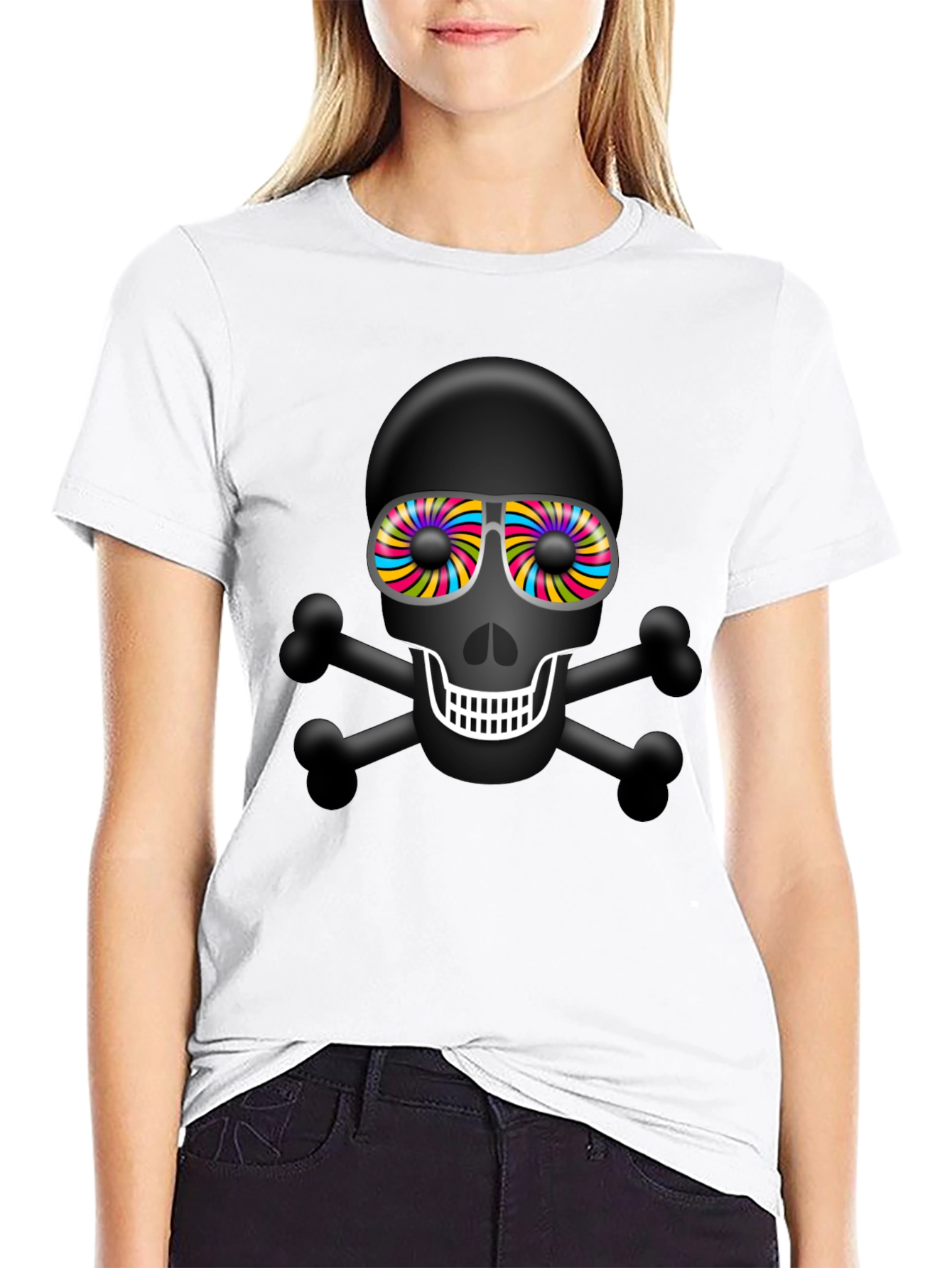 Skull & Crossbones T-Shirt with Rainbow Glasses
