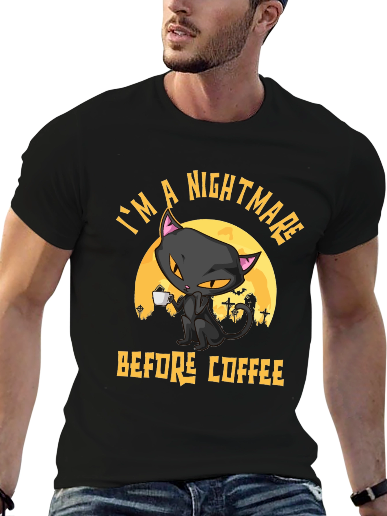 Nightmare Before Coffee Cat T-Shirt - Halloween Tee