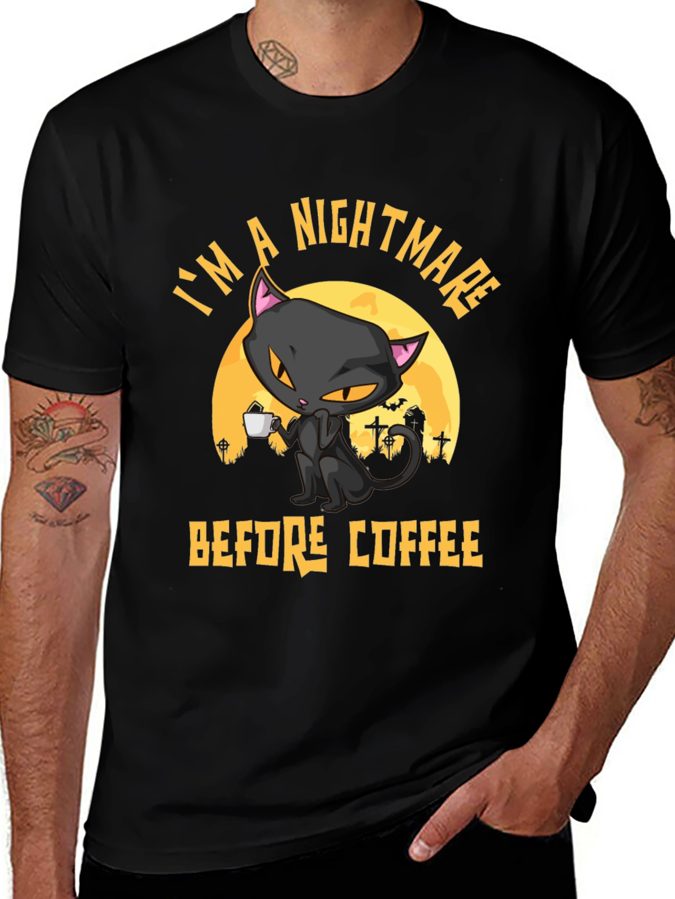 Nightmare Before Coffee Cat T-Shirt - Halloween Tee