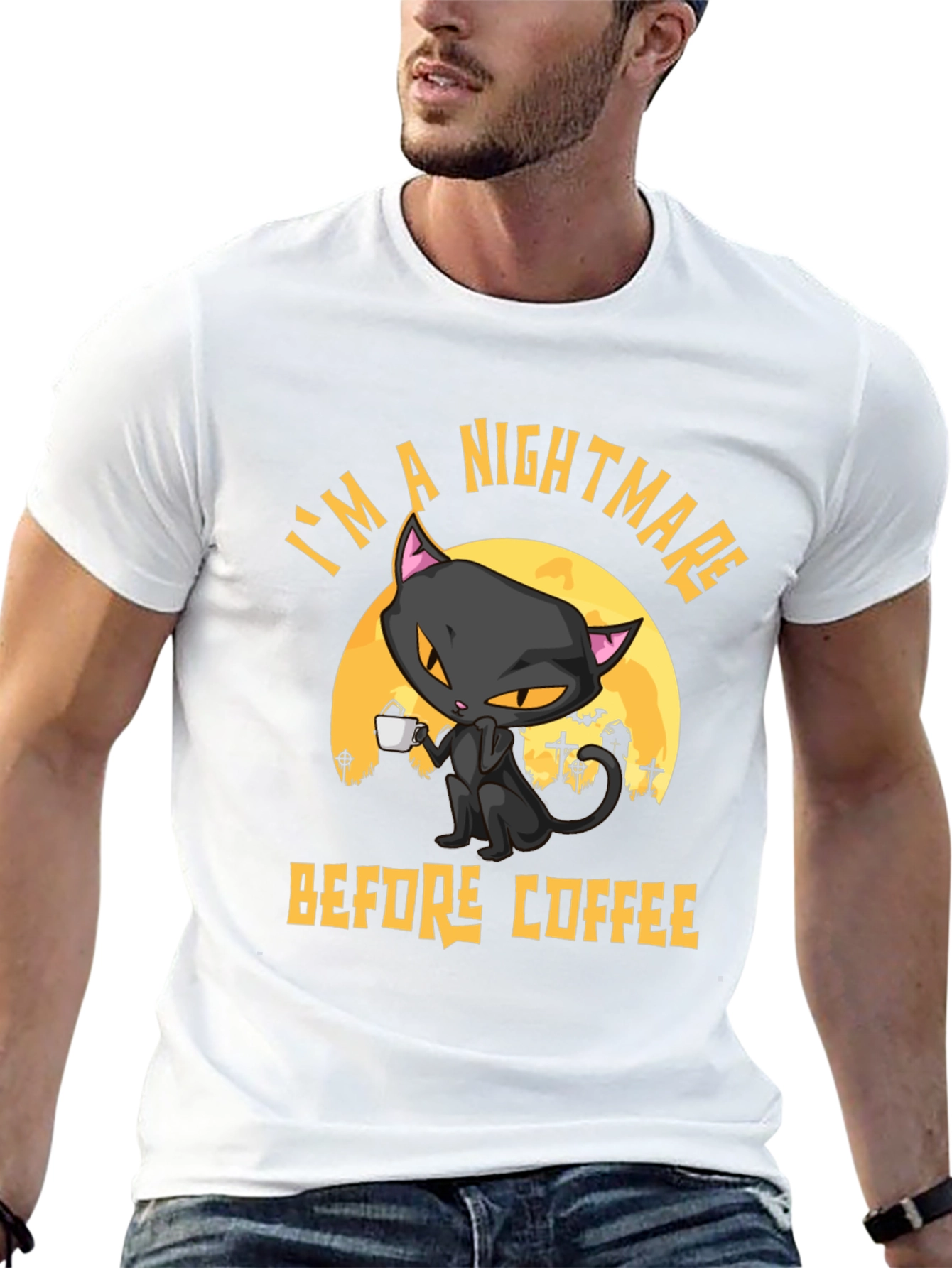 Nightmare Before Coffee Cat T-Shirt - Halloween Tee