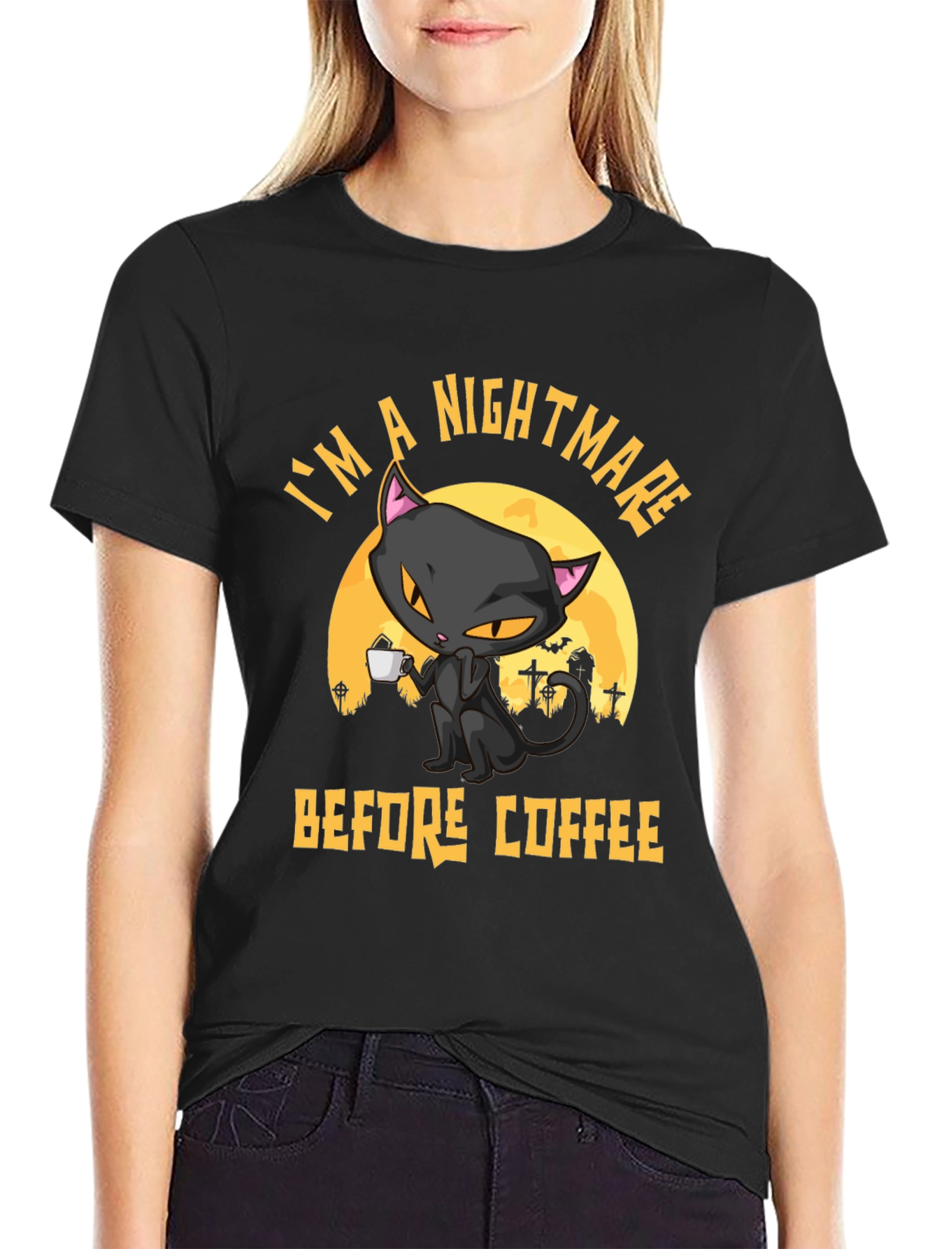 Nightmare Before Coffee Cat T-Shirt - Halloween Tee