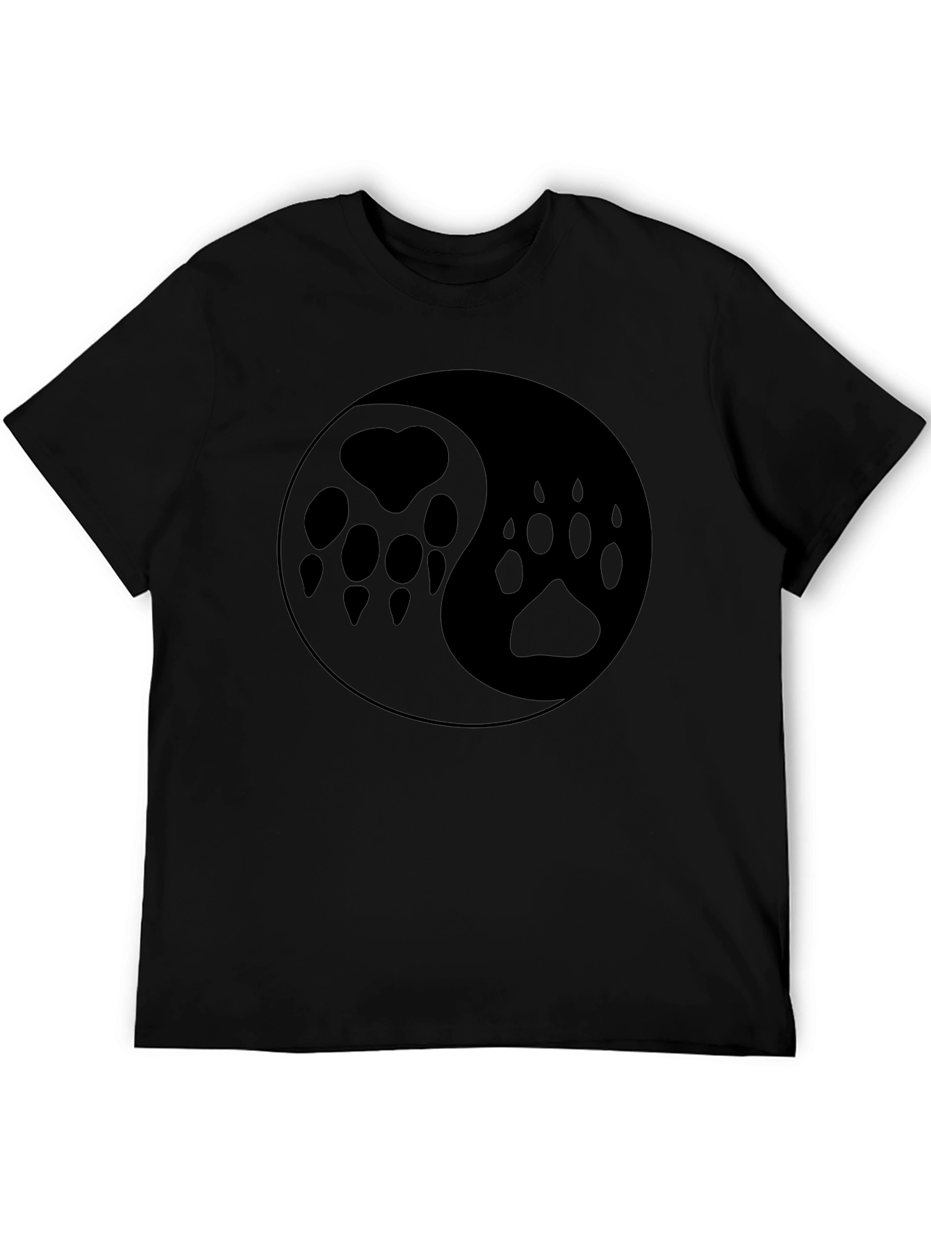 Yin Yang Paw Print T-Shirt - Black