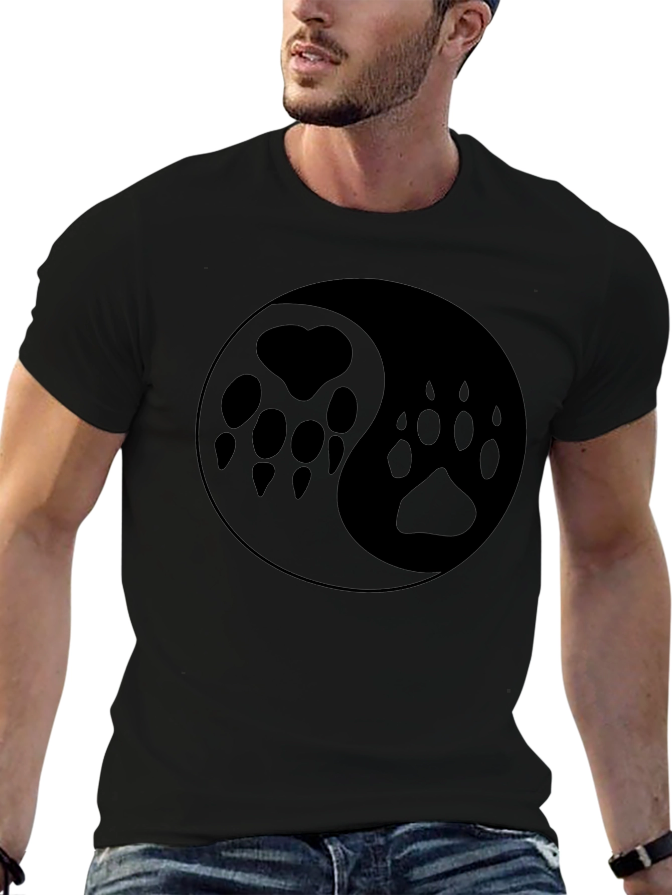 Yin Yang Paw Print T-Shirt - Black