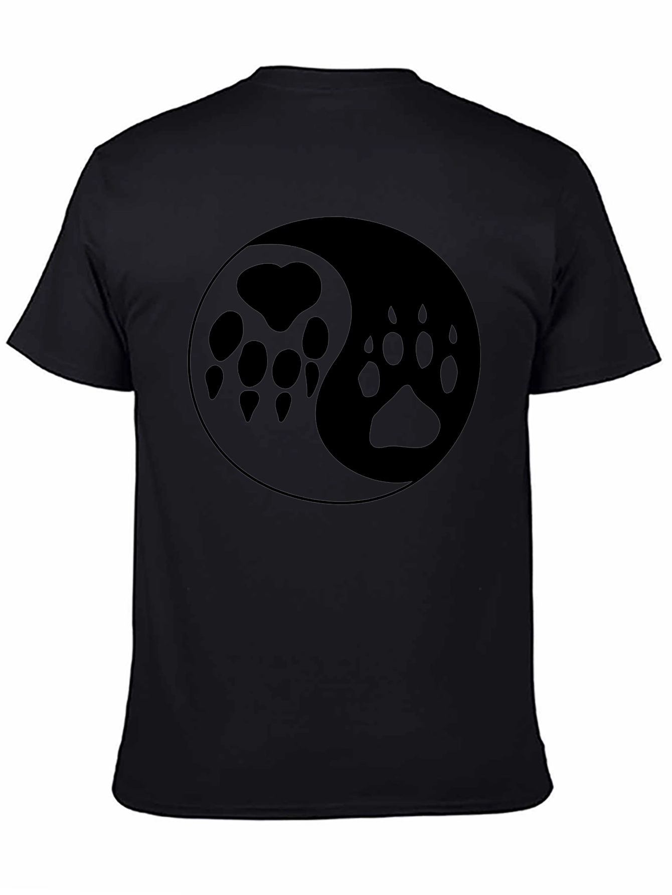 Yin Yang Paw Print T-Shirt - Black