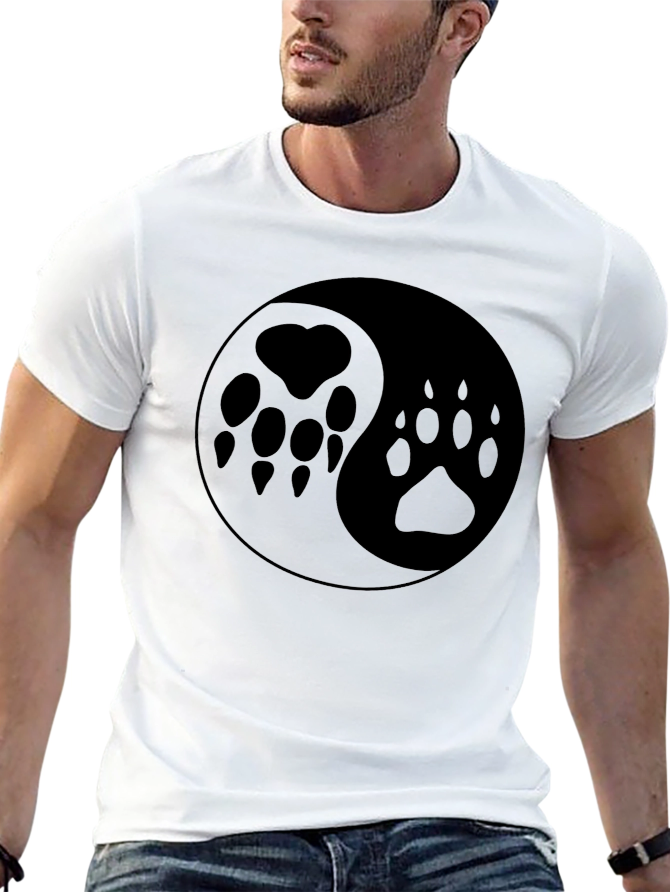 Yin Yang Paw Print T-Shirt - Black