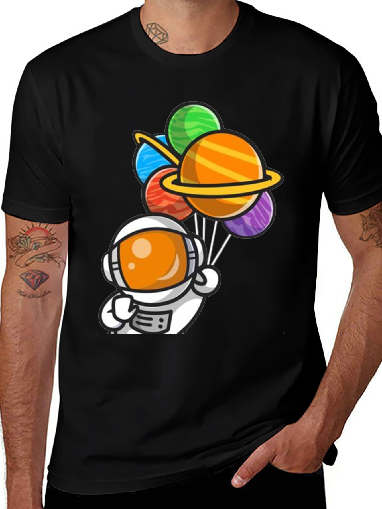 Astronaut Planet Balloons Graphic Tee