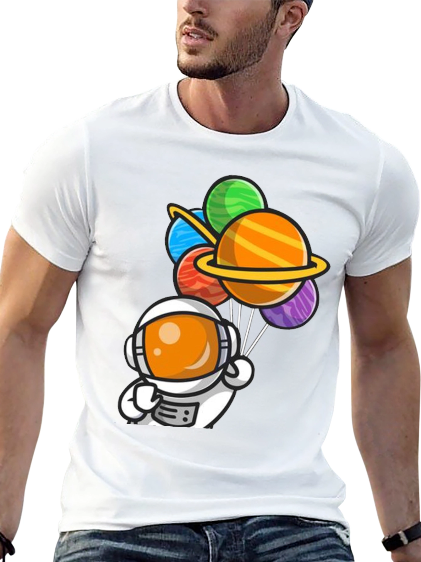 Astronaut Planet Balloons Graphic Tee
