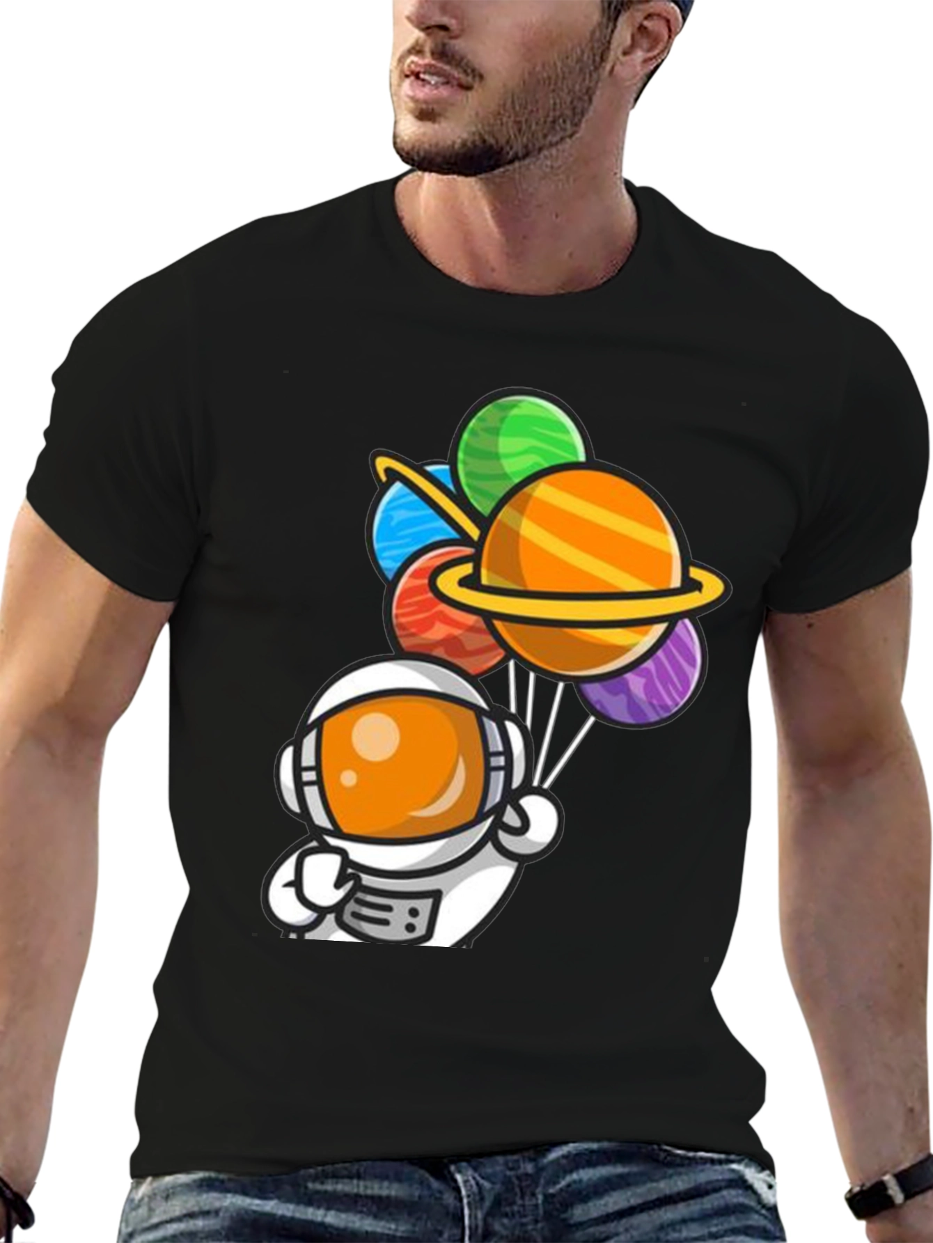 Astronaut Planet Balloons Graphic Tee