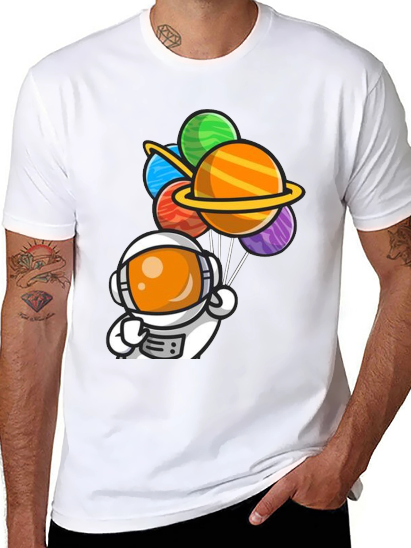 Astronaut Planet Balloons Graphic Tee