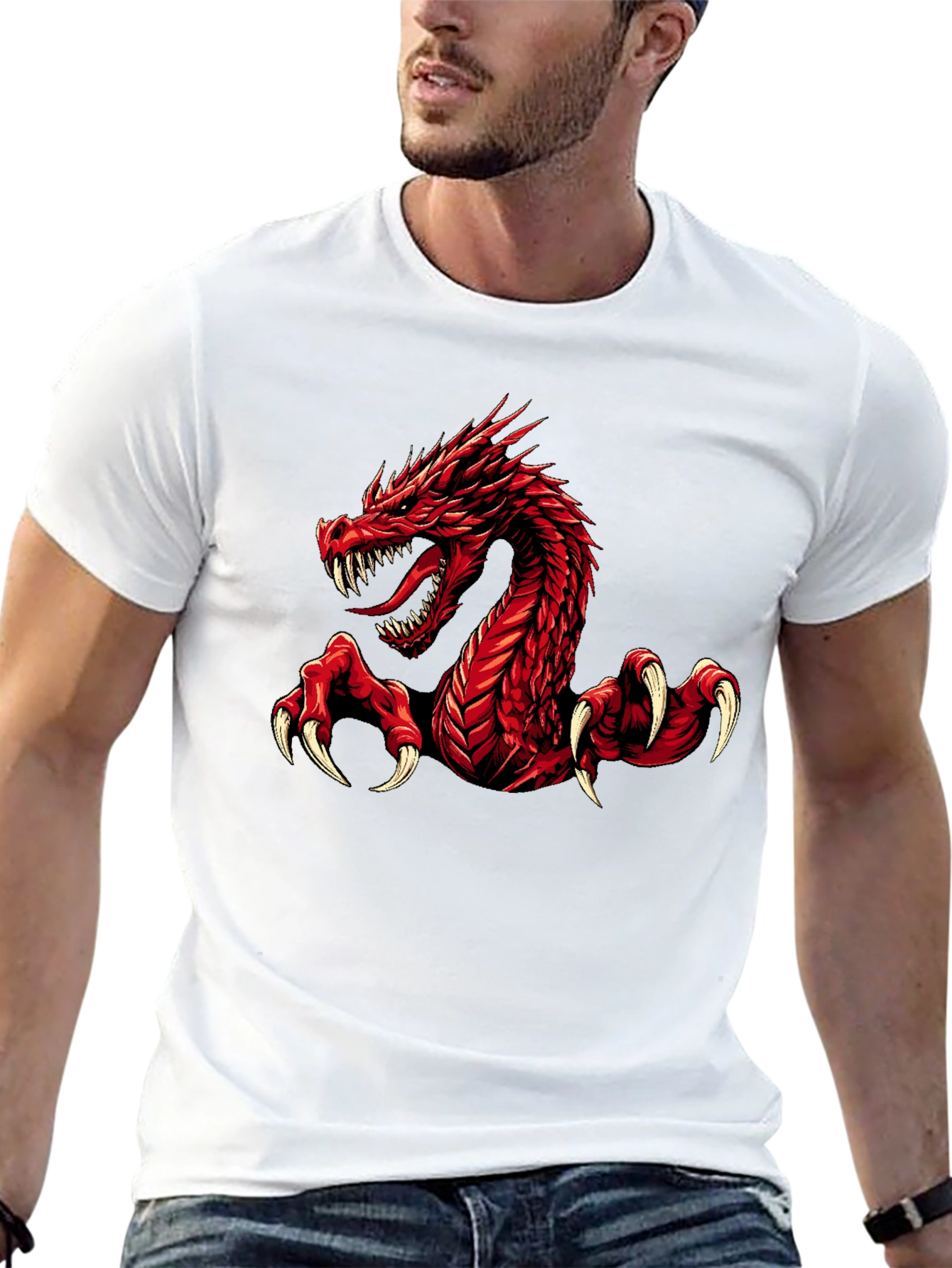 Red Dragon Graphic Print Black T-Shirt