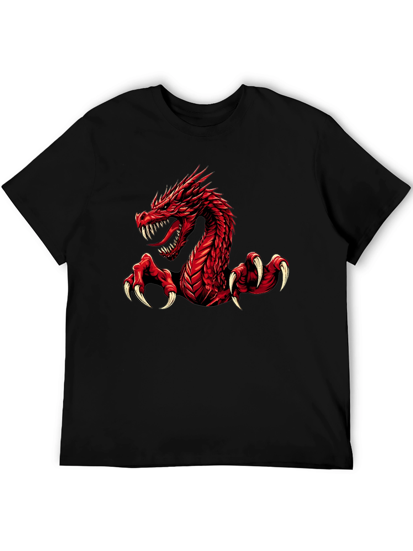 Red Dragon Graphic Print Black T-Shirt